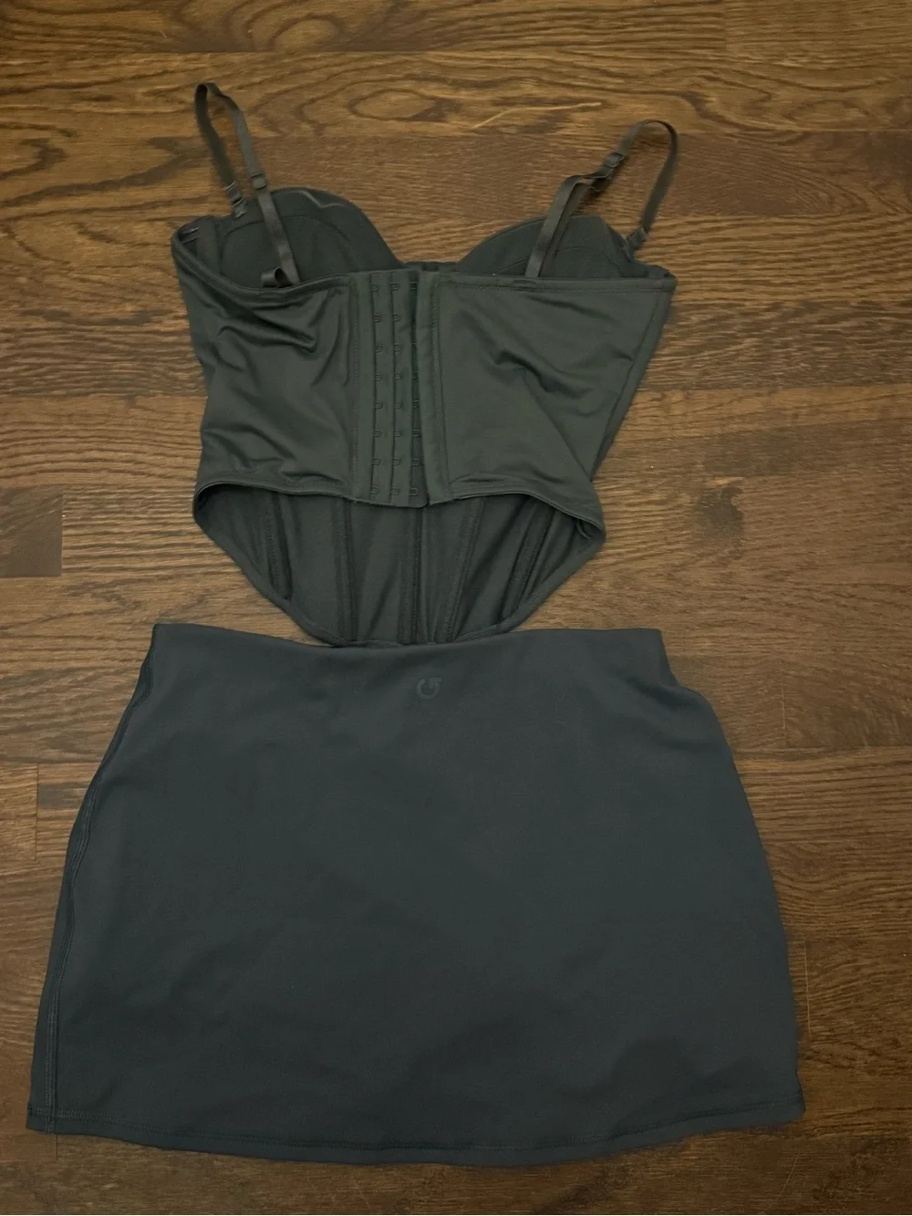 Garage Olive Corset Bustier Top + Mini Skirt Matching Set size XS